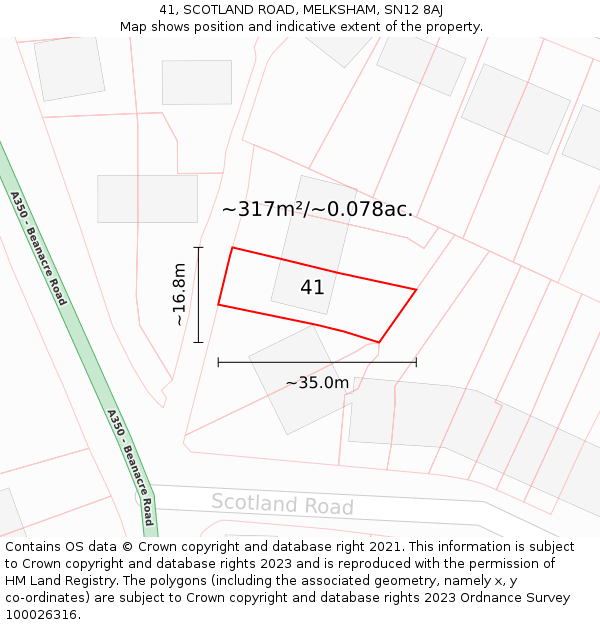 41, SCOTLAND ROAD, MELKSHAM, SN12 8AJ: Plot and title map