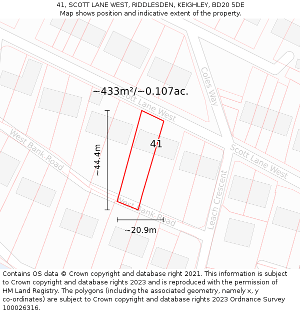 41, SCOTT LANE WEST, RIDDLESDEN, KEIGHLEY, BD20 5DE: Plot and title map