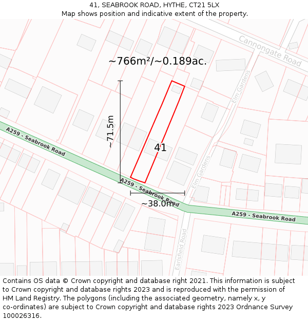 41, SEABROOK ROAD, HYTHE, CT21 5LX: Plot and title map