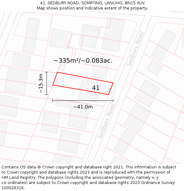 41, SEDBURY ROAD, SOMPTING, LANCING, BN15 0LN: Plot and title map