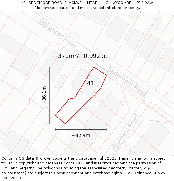 41, SEDGMOOR ROAD, FLACKWELL HEATH, HIGH WYCOMBE, HP10 9AW: Plot and title map