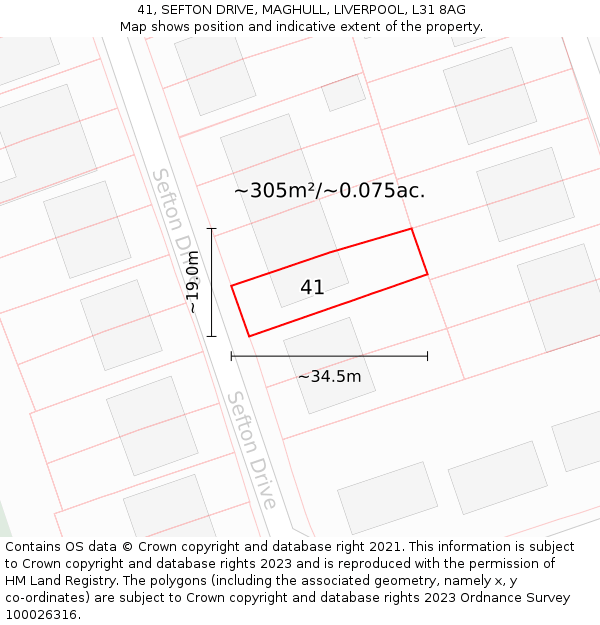 41, SEFTON DRIVE, MAGHULL, LIVERPOOL, L31 8AG: Plot and title map