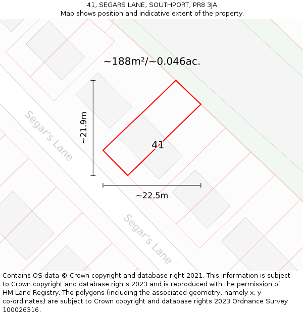 41, SEGARS LANE, SOUTHPORT, PR8 3JA: Plot and title map