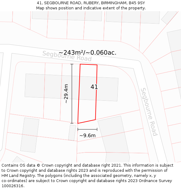 41, SEGBOURNE ROAD, RUBERY, BIRMINGHAM, B45 9SY: Plot and title map