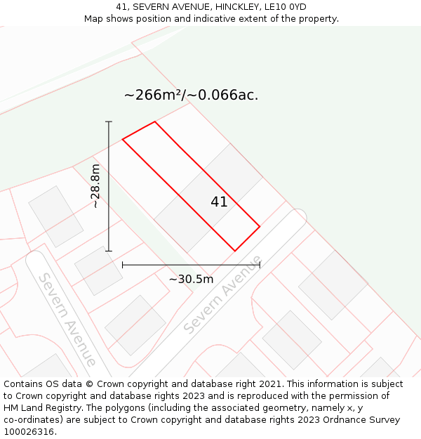 41, SEVERN AVENUE, HINCKLEY, LE10 0YD: Plot and title map