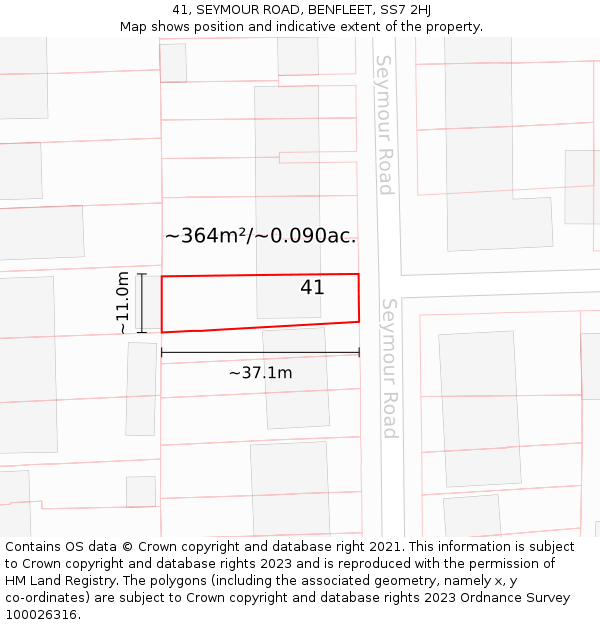 41, SEYMOUR ROAD, BENFLEET, SS7 2HJ: Plot and title map