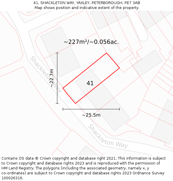 41, SHACKLETON WAY, YAXLEY, PETERBOROUGH, PE7 3AB: Plot and title map