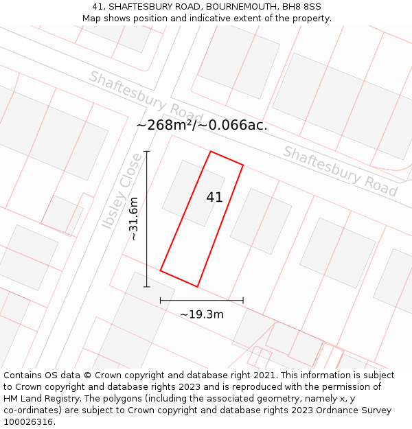 41, SHAFTESBURY ROAD, BOURNEMOUTH, BH8 8SS: Plot and title map
