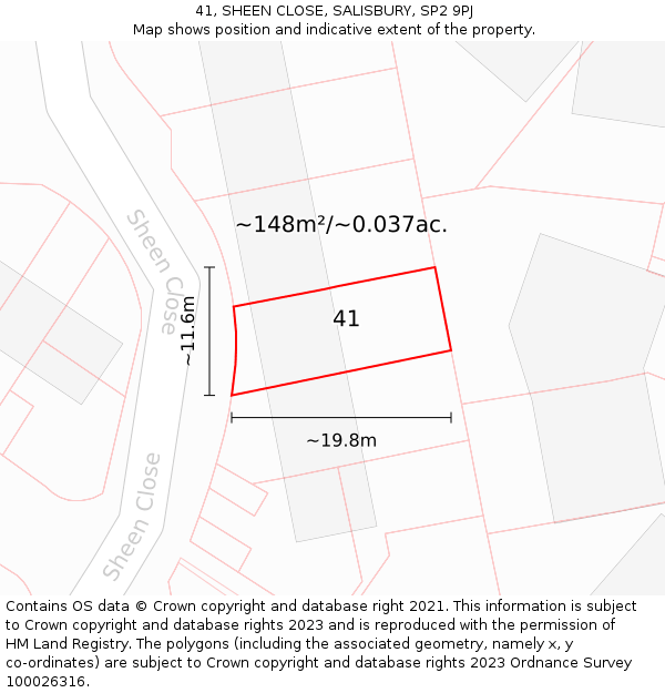 41, SHEEN CLOSE, SALISBURY, SP2 9PJ: Plot and title map
