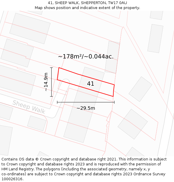 41, SHEEP WALK, SHEPPERTON, TW17 0AU: Plot and title map