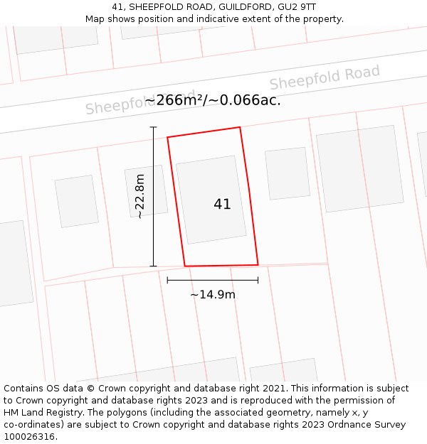 41, SHEEPFOLD ROAD, GUILDFORD, GU2 9TT: Plot and title map