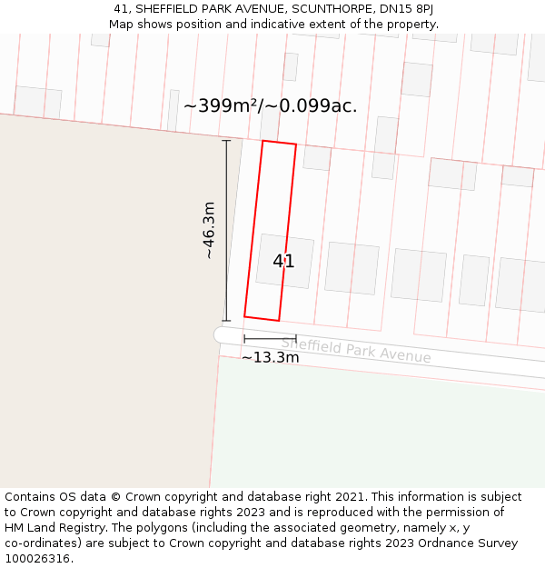 41, SHEFFIELD PARK AVENUE, SCUNTHORPE, DN15 8PJ: Plot and title map