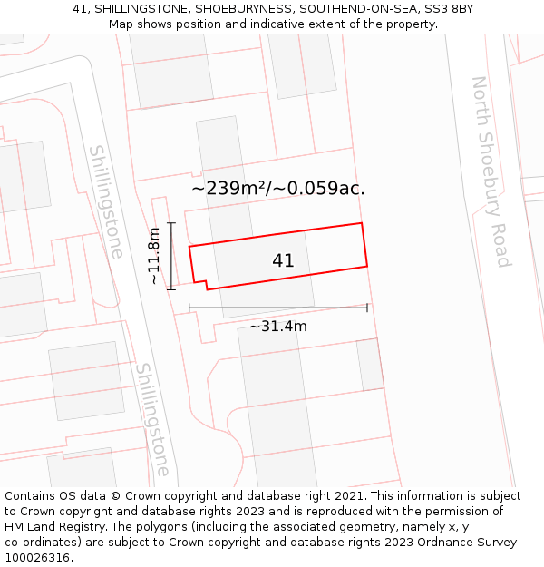 41, SHILLINGSTONE, SHOEBURYNESS, SOUTHEND-ON-SEA, SS3 8BY: Plot and title map