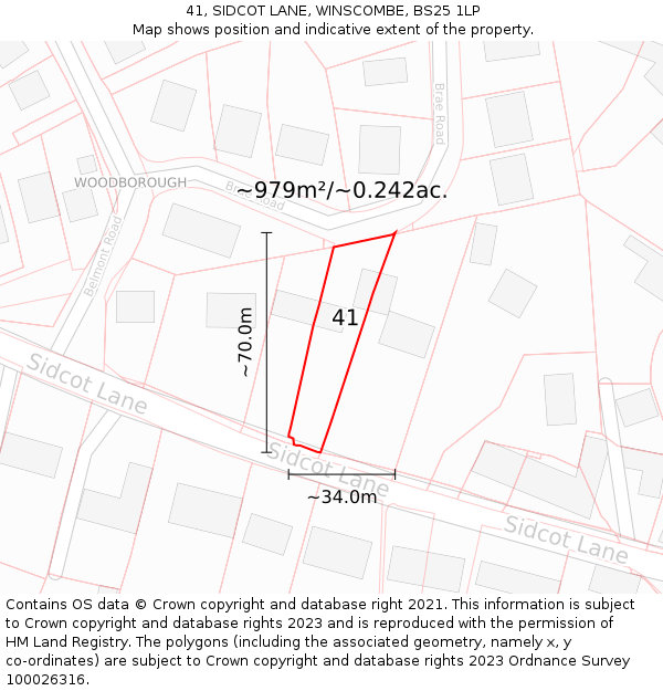 41, SIDCOT LANE, WINSCOMBE, BS25 1LP: Plot and title map