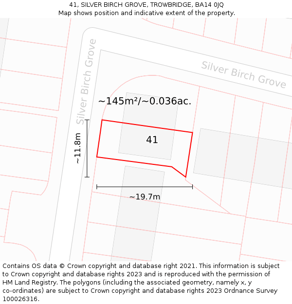 41, SILVER BIRCH GROVE, TROWBRIDGE, BA14 0JQ: Plot and title map