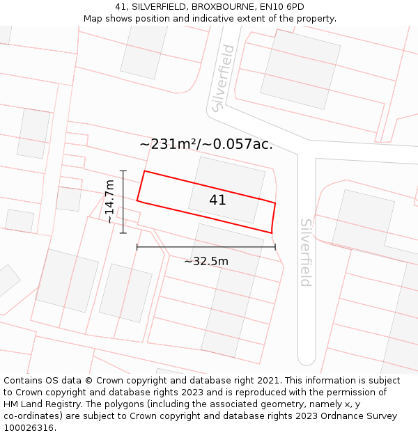41, SILVERFIELD, BROXBOURNE, EN10 6PD: Plot and title map