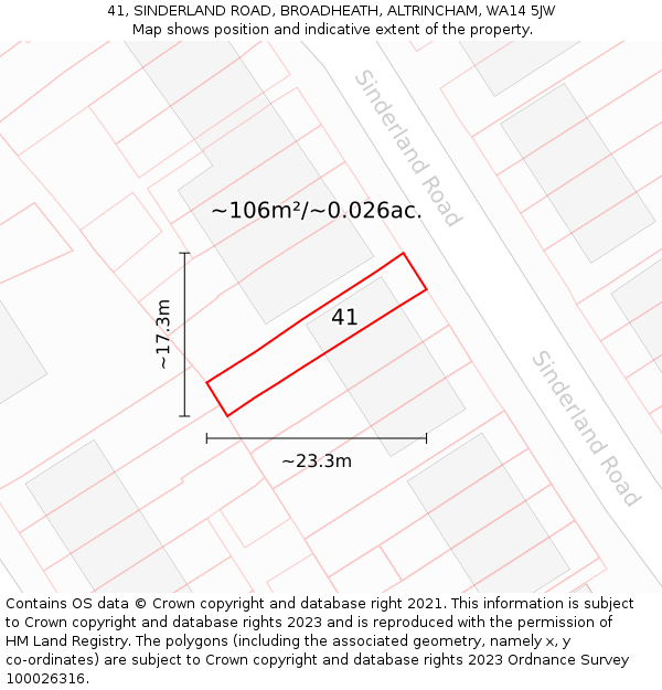 41, SINDERLAND ROAD, BROADHEATH, ALTRINCHAM, WA14 5JW: Plot and title map