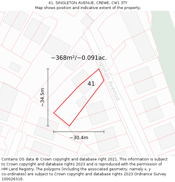 41, SINGLETON AVENUE, CREWE, CW1 3TY: Plot and title map