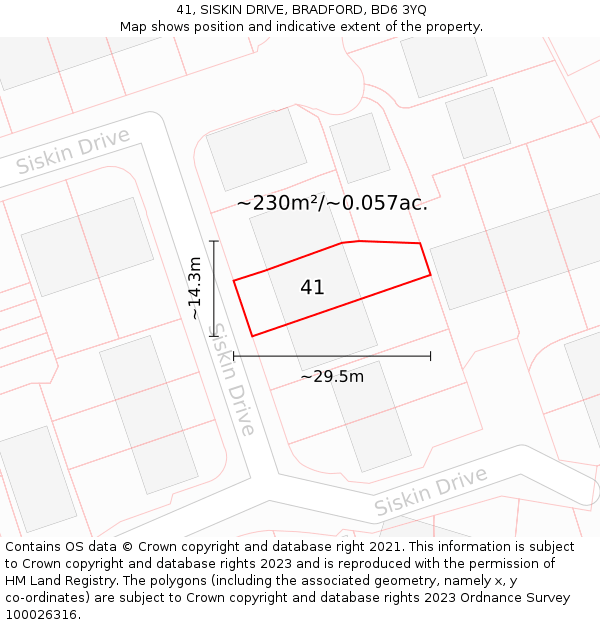 41, SISKIN DRIVE, BRADFORD, BD6 3YQ: Plot and title map
