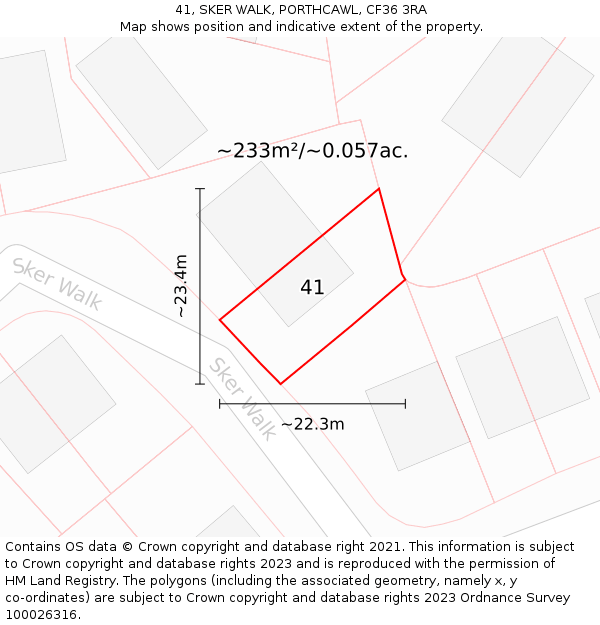 41, SKER WALK, PORTHCAWL, CF36 3RA: Plot and title map