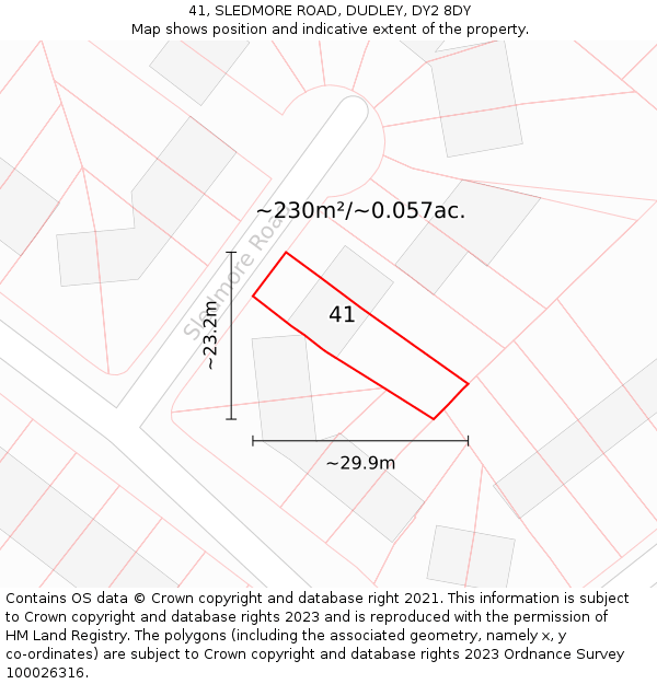 41, SLEDMORE ROAD, DUDLEY, DY2 8DY: Plot and title map