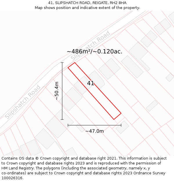 41, SLIPSHATCH ROAD, REIGATE, RH2 8HA: Plot and title map