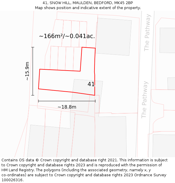 41, SNOW HILL, MAULDEN, BEDFORD, MK45 2BP: Plot and title map