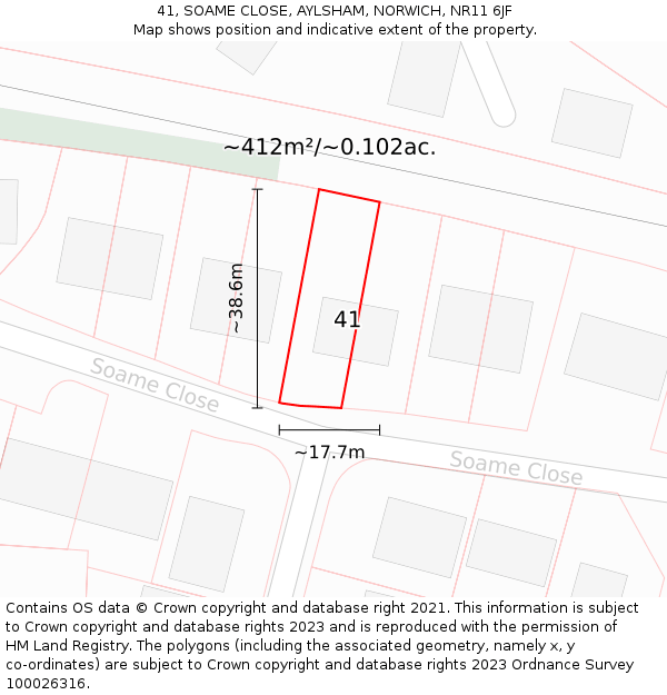 41, SOAME CLOSE, AYLSHAM, NORWICH, NR11 6JF: Plot and title map