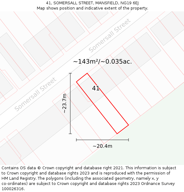 41, SOMERSALL STREET, MANSFIELD, NG19 6EJ: Plot and title map