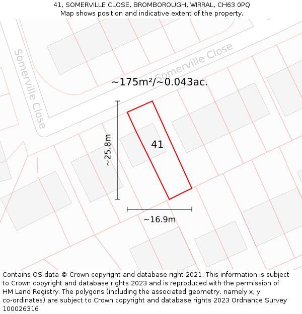 41, SOMERVILLE CLOSE, BROMBOROUGH, WIRRAL, CH63 0PQ: Plot and title map