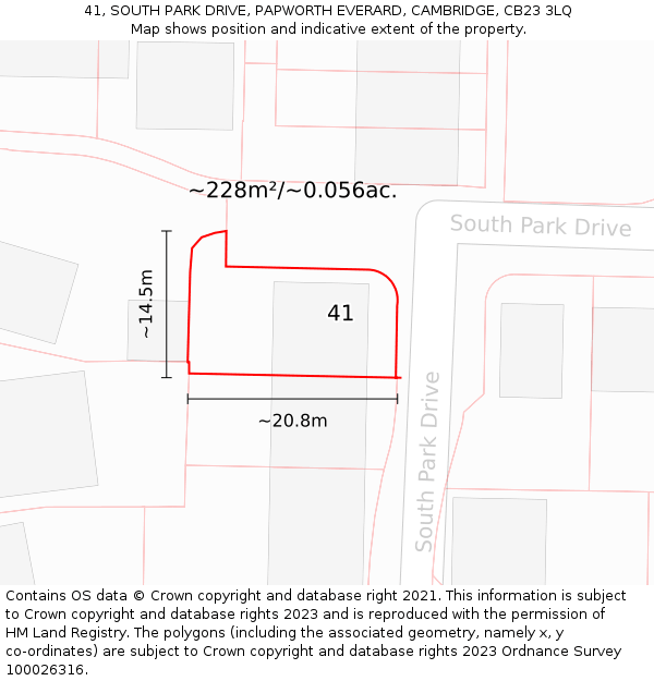 41, SOUTH PARK DRIVE, PAPWORTH EVERARD, CAMBRIDGE, CB23 3LQ: Plot and title map
