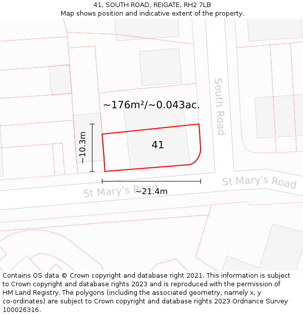 41, SOUTH ROAD, REIGATE, RH2 7LB: Plot and title map
