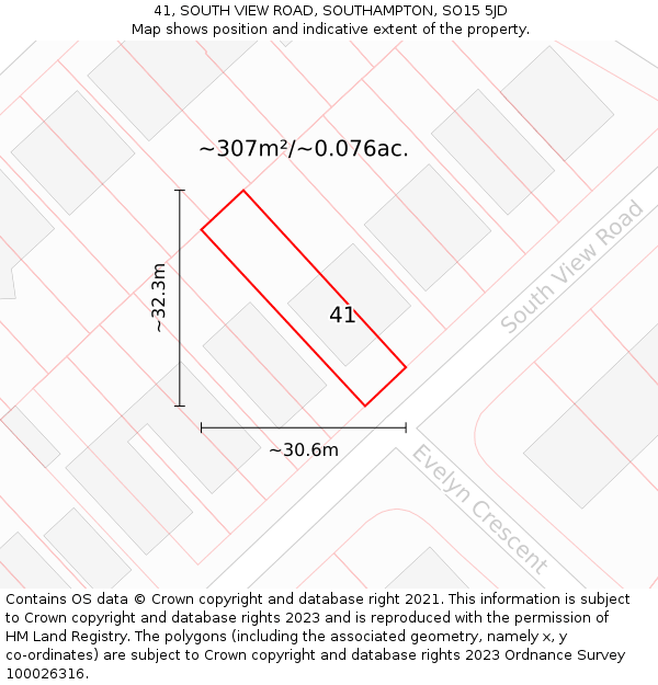 41, SOUTH VIEW ROAD, SOUTHAMPTON, SO15 5JD: Plot and title map