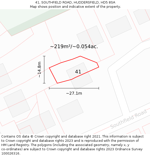 41, SOUTHFIELD ROAD, HUDDERSFIELD, HD5 8SA: Plot and title map