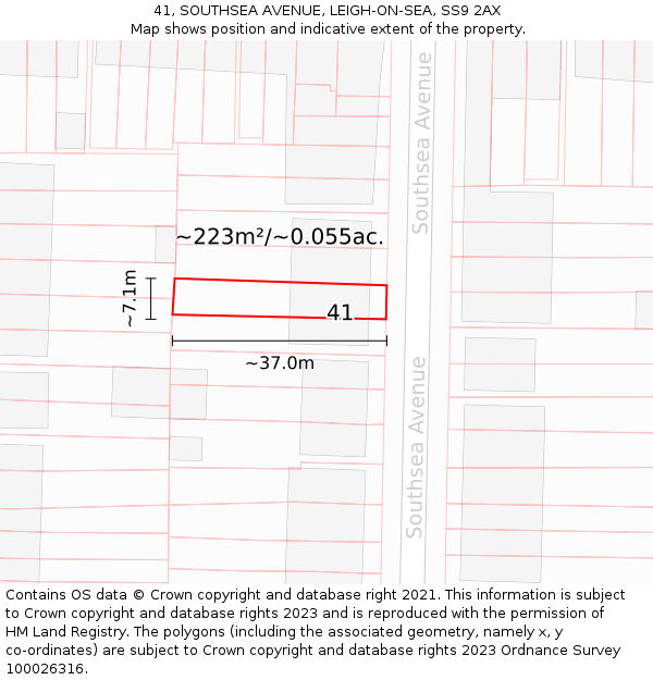 41, SOUTHSEA AVENUE, LEIGH-ON-SEA, SS9 2AX: Plot and title map