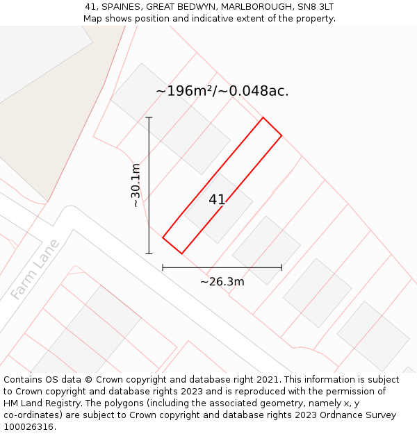 41, SPAINES, GREAT BEDWYN, MARLBOROUGH, SN8 3LT: Plot and title map