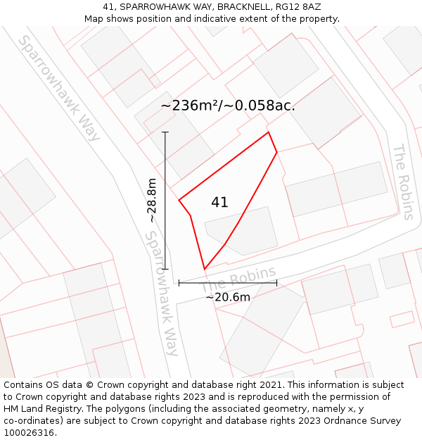 41, SPARROWHAWK WAY, BRACKNELL, RG12 8AZ: Plot and title map