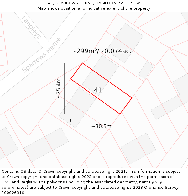 41, SPARROWS HERNE, BASILDON, SS16 5HW: Plot and title map