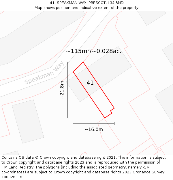 41, SPEAKMAN WAY, PRESCOT, L34 5ND: Plot and title map