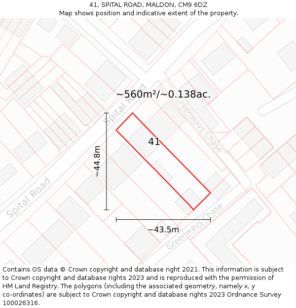 41, SPITAL ROAD, MALDON, CM9 6DZ: Plot and title map