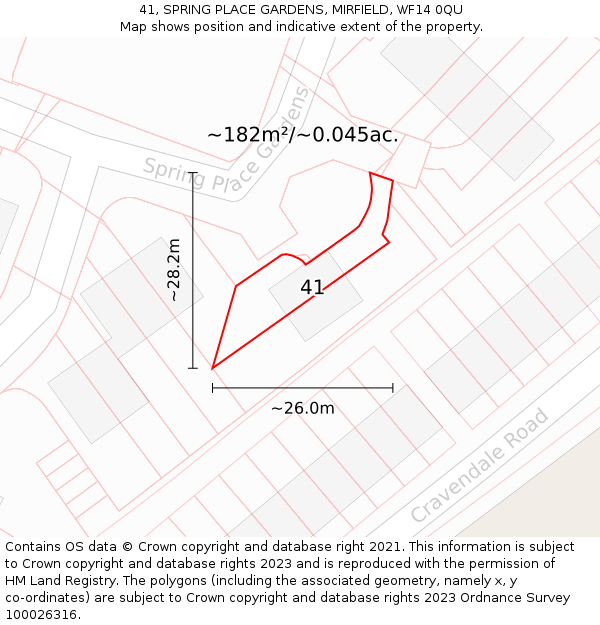 41, SPRING PLACE GARDENS, MIRFIELD, WF14 0QU: Plot and title map