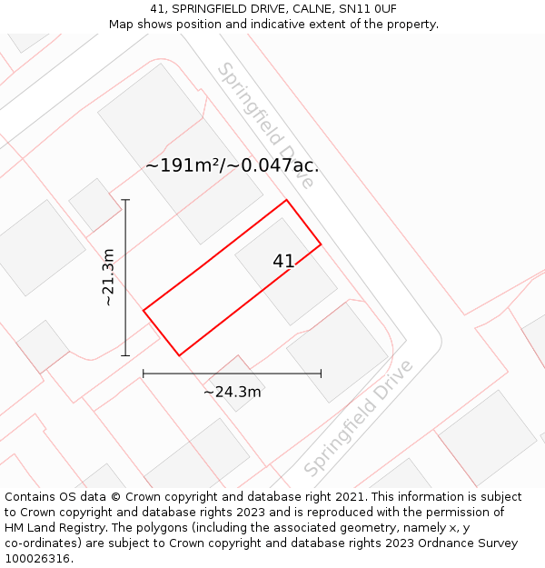 41, SPRINGFIELD DRIVE, CALNE, SN11 0UF: Plot and title map