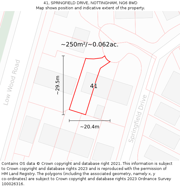 41, SPRINGFIELD DRIVE, NOTTINGHAM, NG6 8WD: Plot and title map