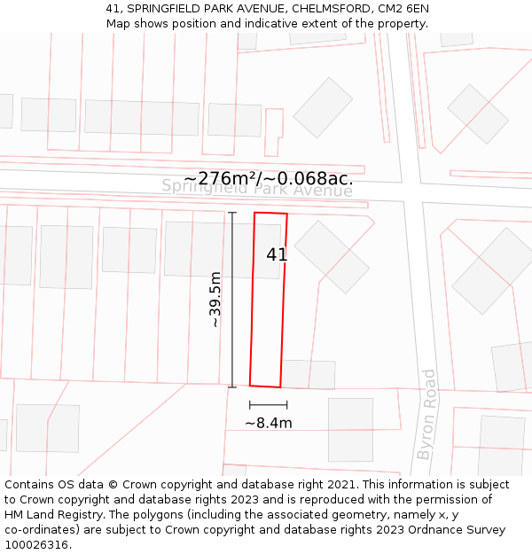 41, SPRINGFIELD PARK AVENUE, CHELMSFORD, CM2 6EN: Plot and title map