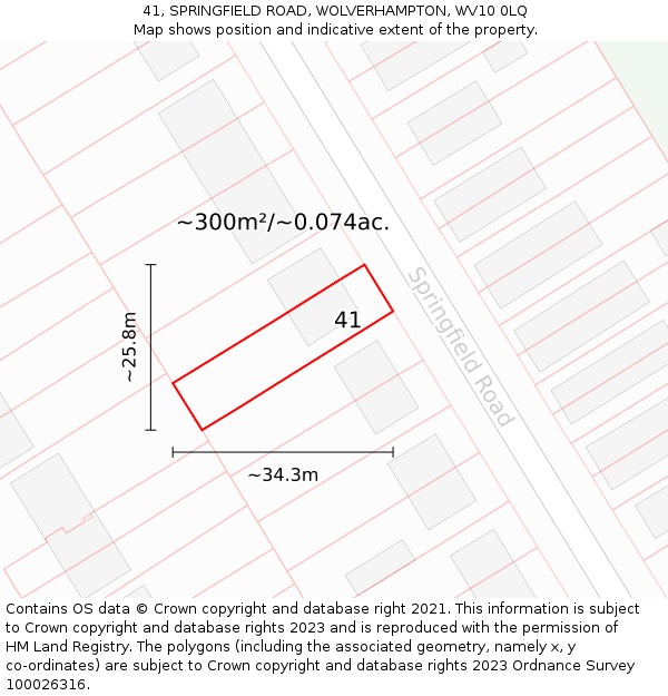 41, SPRINGFIELD ROAD, WOLVERHAMPTON, WV10 0LQ: Plot and title map