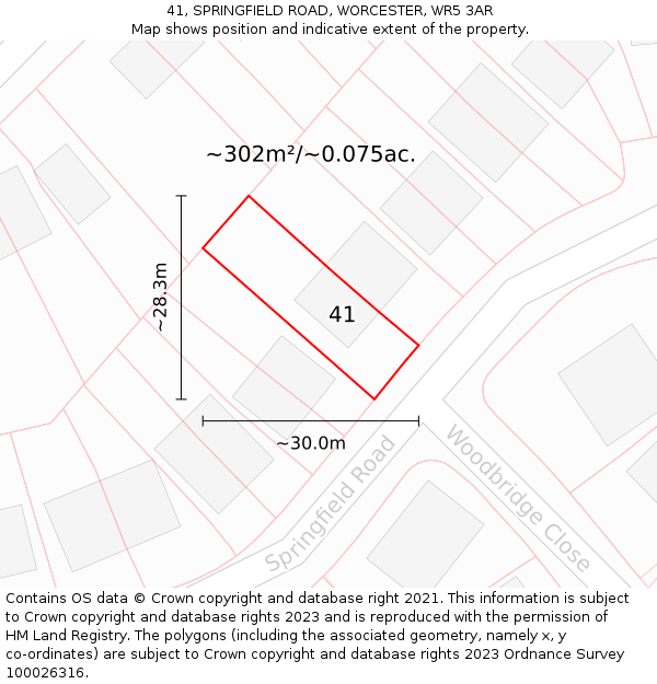 41, SPRINGFIELD ROAD, WORCESTER, WR5 3AR: Plot and title map