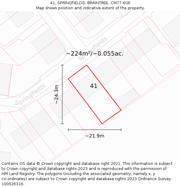 41, SPRINGFIELDS, BRAINTREE, CM77 6GE: Plot and title map