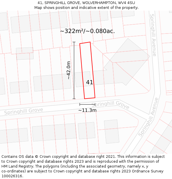 41, SPRINGHILL GROVE, WOLVERHAMPTON, WV4 4SU: Plot and title map