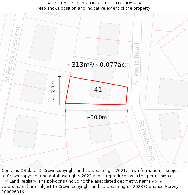 41, ST PAULS ROAD, HUDDERSFIELD, HD5 0EX: Plot and title map