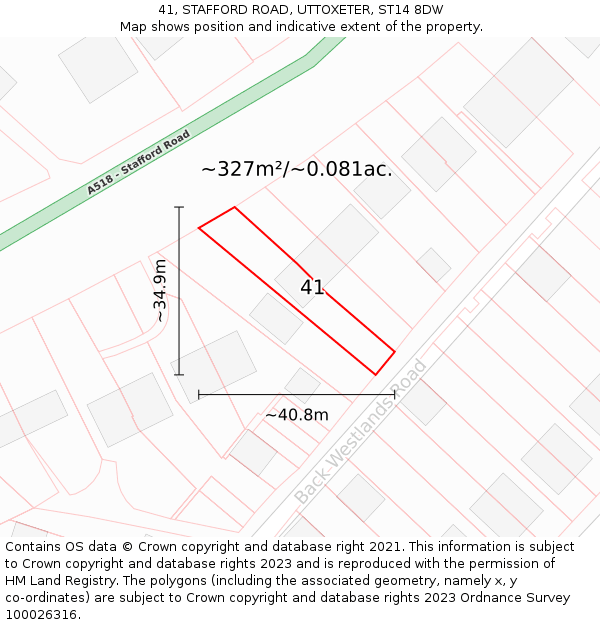 41, STAFFORD ROAD, UTTOXETER, ST14 8DW: Plot and title map